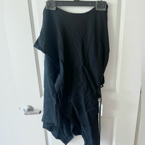 Yohji Yamamoto black wool asymmetric hem midi skirt with tie on one side - Picture 5 of 8